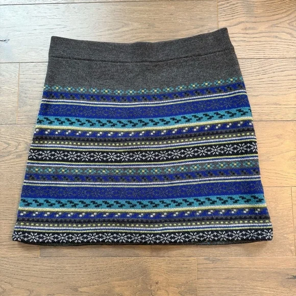 EUC Ibex Cozy 100%Wool Sweater Skirt Sz Large Grey with Blue/Green Nordic Design - Picture 7 of 8